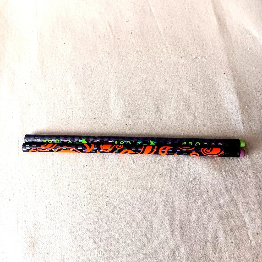 VTG 90s Holographic Neon Pencils Lot of‎ 2 Blue Orange Green Seahorse Flame USA